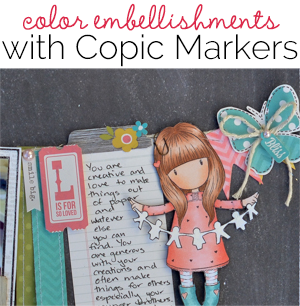 Ideas for Copic Marker Coloring on Scrapbook Layout Embellishments
